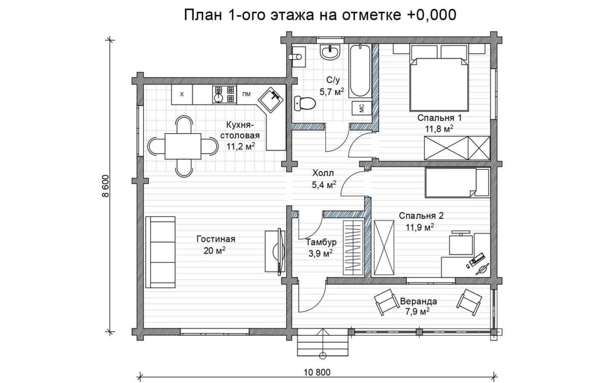 Проект «Азур» (площадь 78 кв.м) разрез