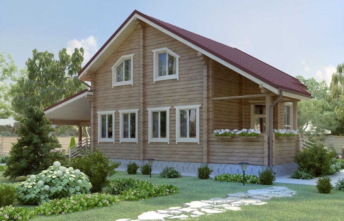 Проект дома из клееного бруса от ВДК Фиеста 140 кв.м + навес 29 кв.м