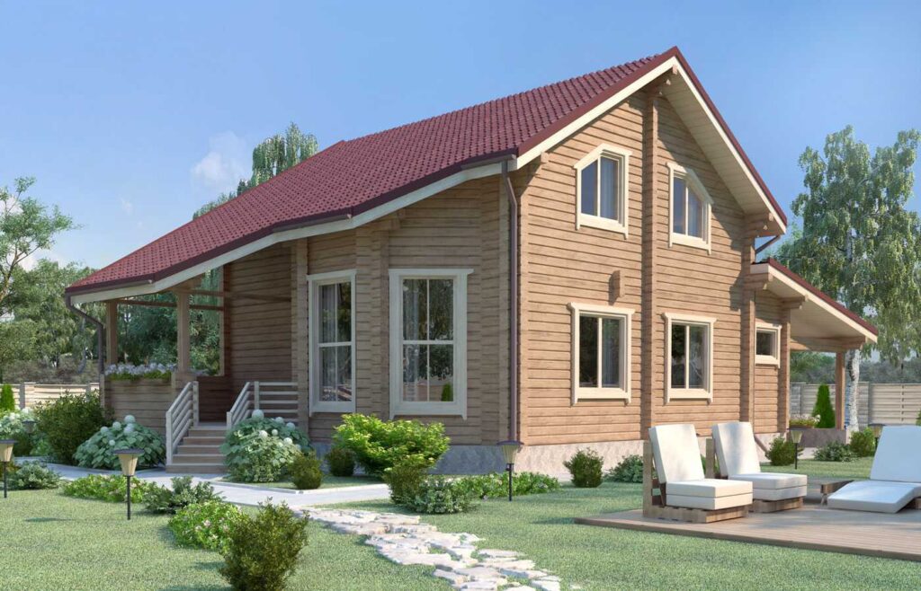 Проект дома из клееного бруса от ВДК Фиеста 140 кв.м + навес 29 кв.м