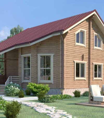 Проект дома из клееного бруса от ВДК Фиеста 140 кв.м + навес 29 кв.м